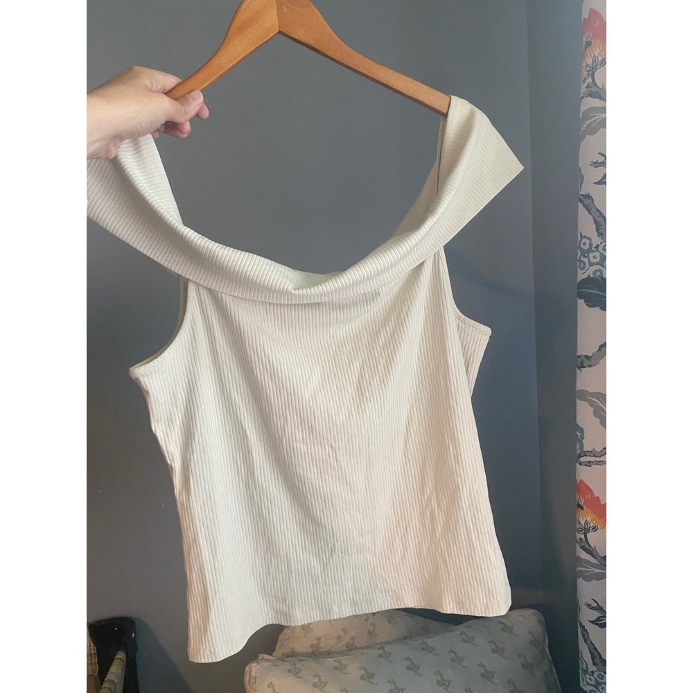 Old Navy Womens XL Cream White Ribbed Off The Shoulder Sleeveless Knit Top